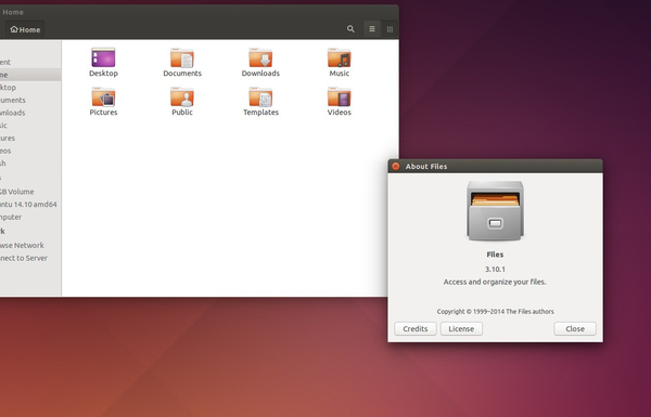 Il file manager predefinito di Ubuntu 14.10 si mostra nella sua release 3.10.1