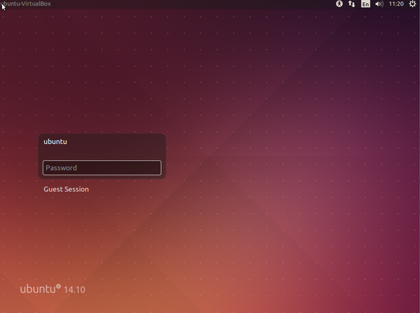 La schermata di login di Ubuntu 14.10 che include la modalità ospite