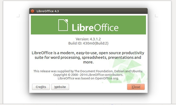 La release di LibreOffice predefinita è la 4.3.1